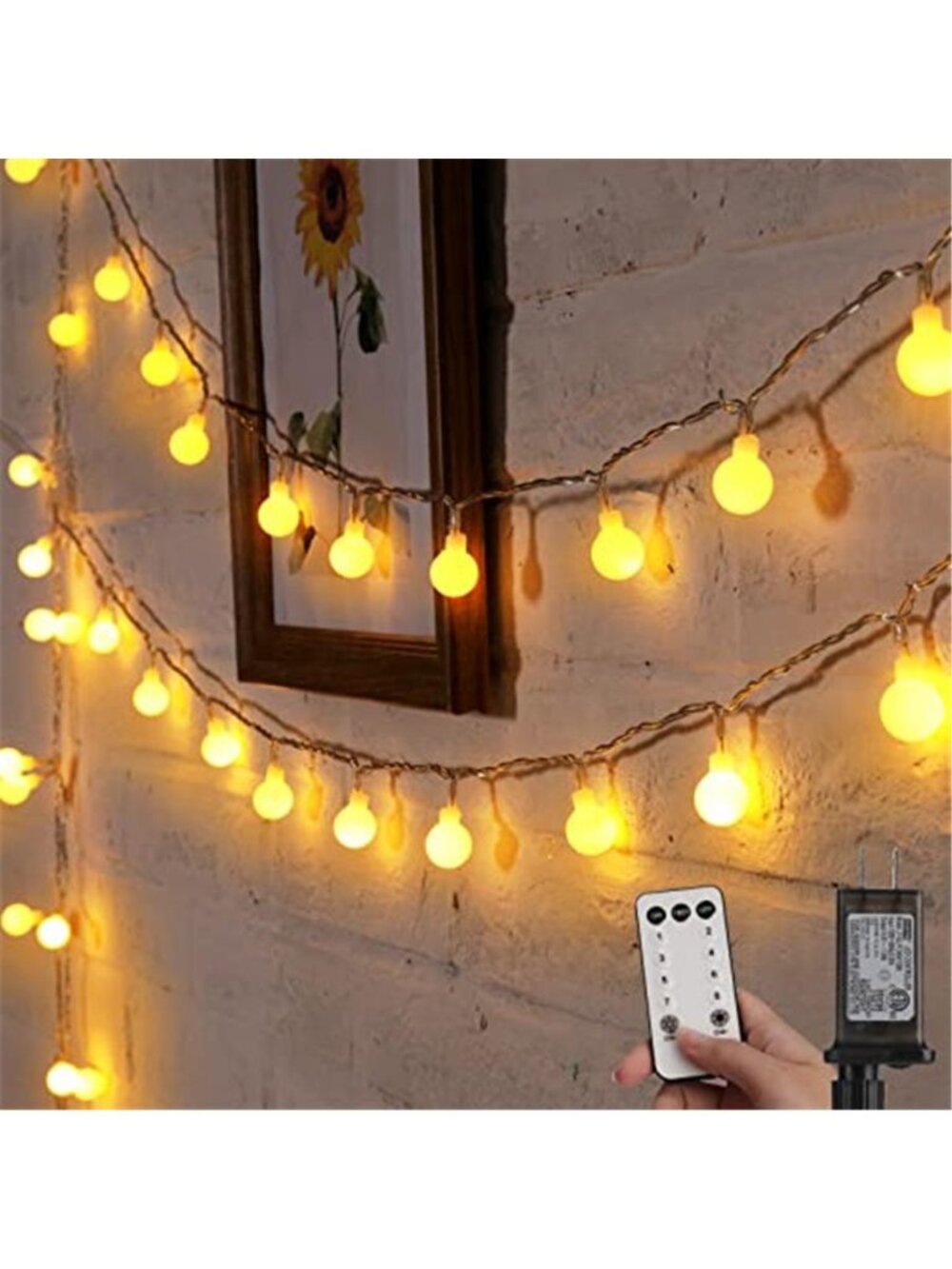 Globe String Lights, 33 Feet 100 Led Fairy Lights Plug in, 8 Modes with Remote